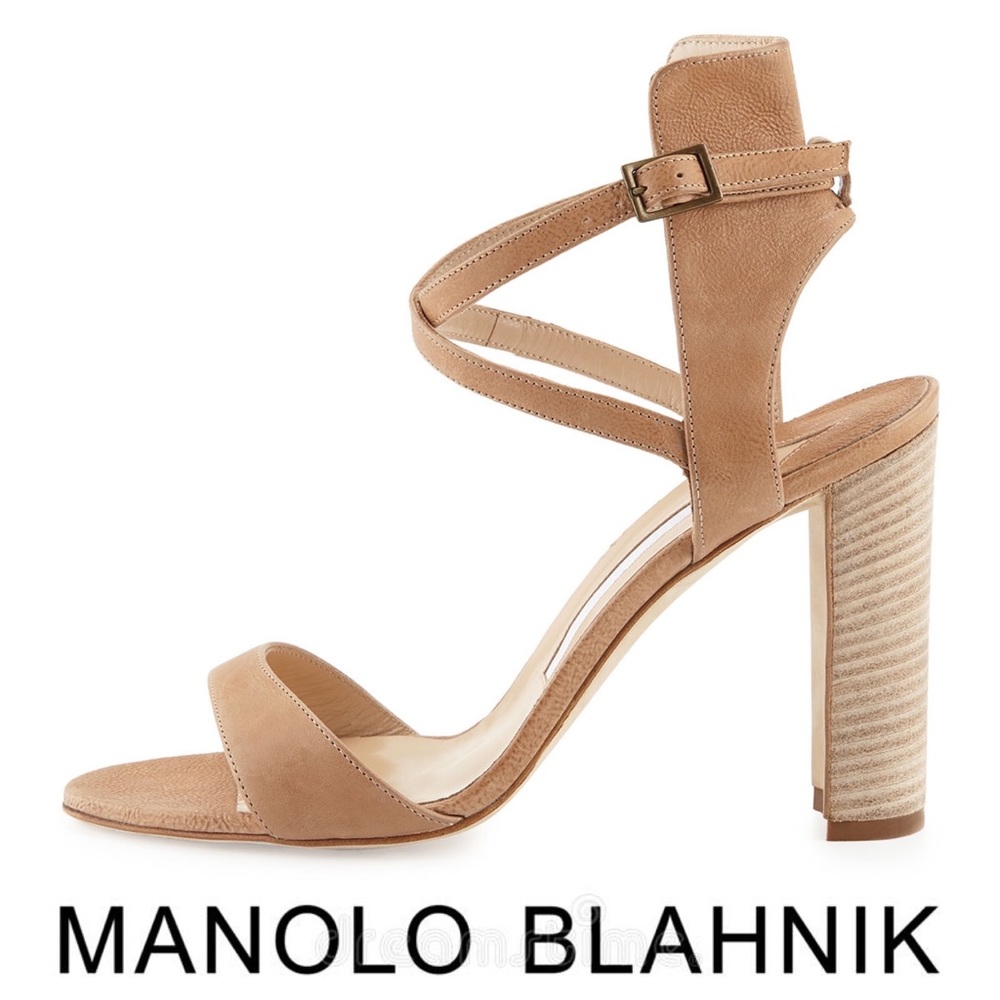 Manolo Blahnik Convu Vachetta Ankle-Cuff Heel